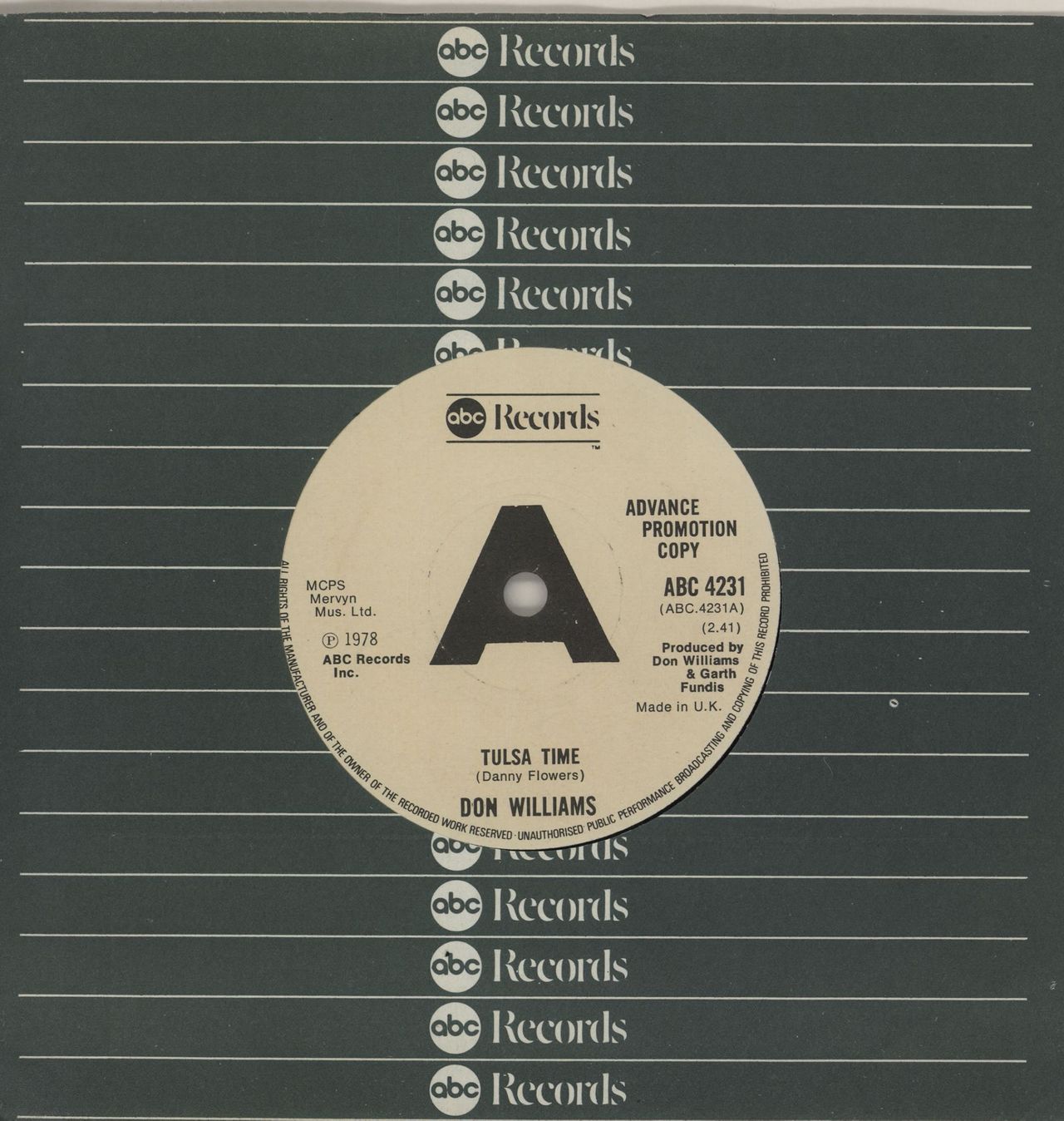 skuespillerinde gevinst bestyrelse Don Williams Tulsa Time - A Label UK Promo 7" vinyl — RareVinyl.com