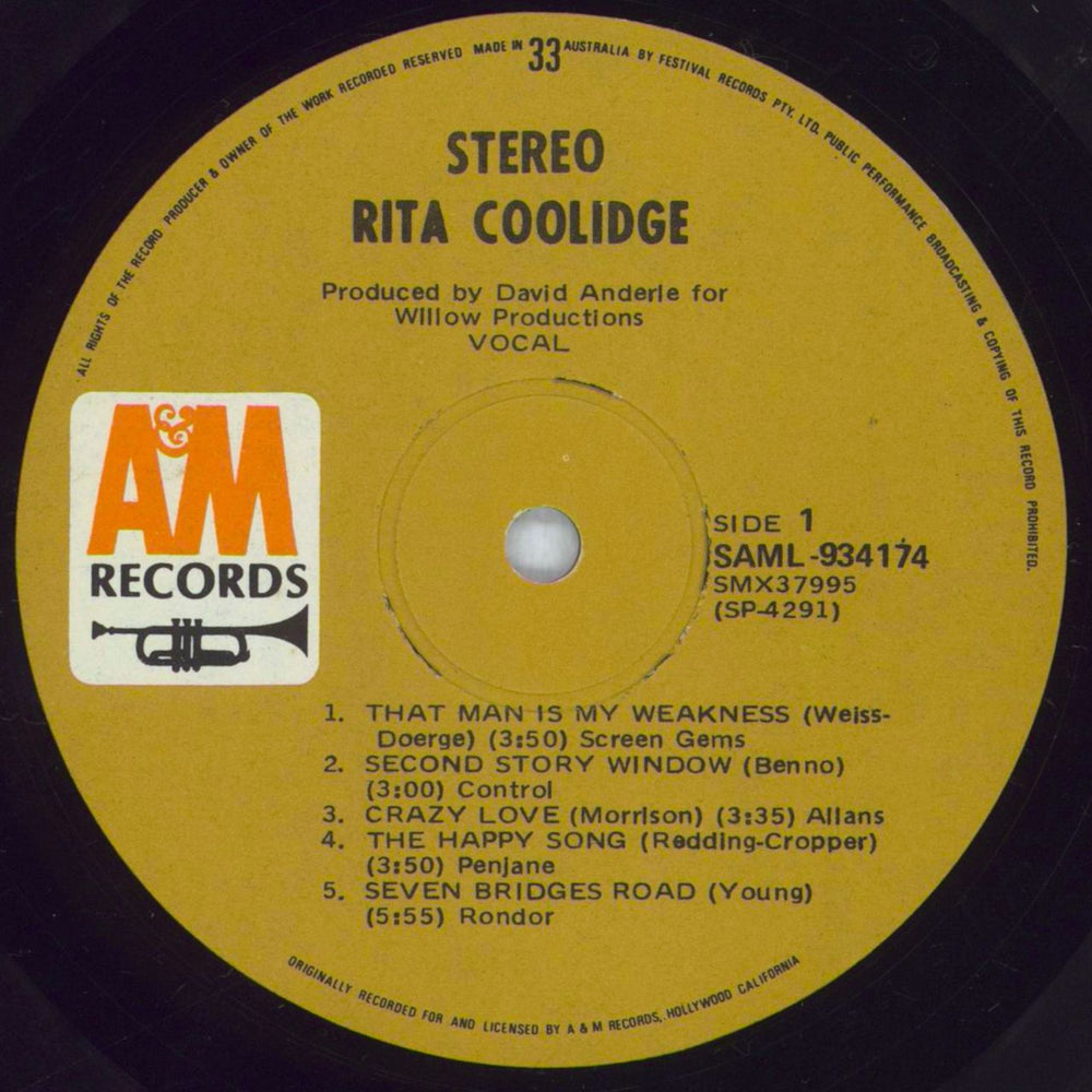 Rita Coolidge Rita Coolidge Australian vinyl LP album (LP record) RTCLPRI825534
