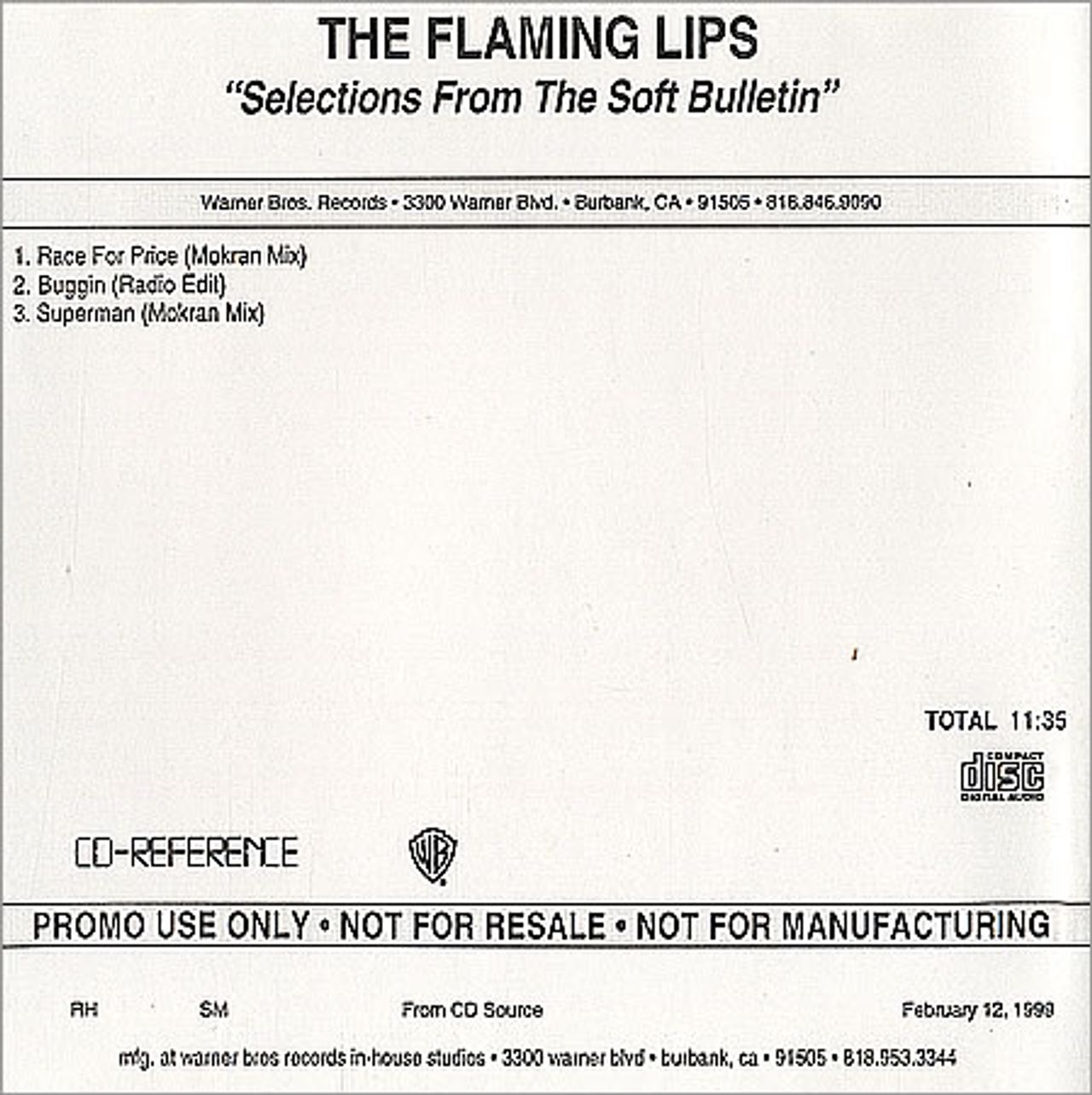 The Flaming Lips Selections From The Soft Bulletin US Promo CD-R acetate