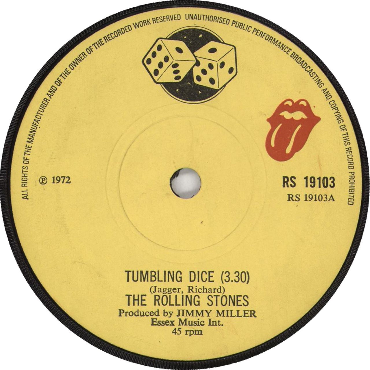 The Rolling Stones Tumbling - Solid UK 7" vinyl — RareVinyl.com