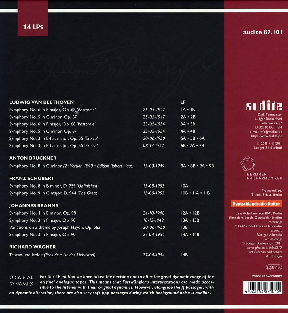 Wilhelm Furtwängler RIAS Recordings, Live in Berlin 1947-1954 German Vinyl Box Set 10MVXRI759954