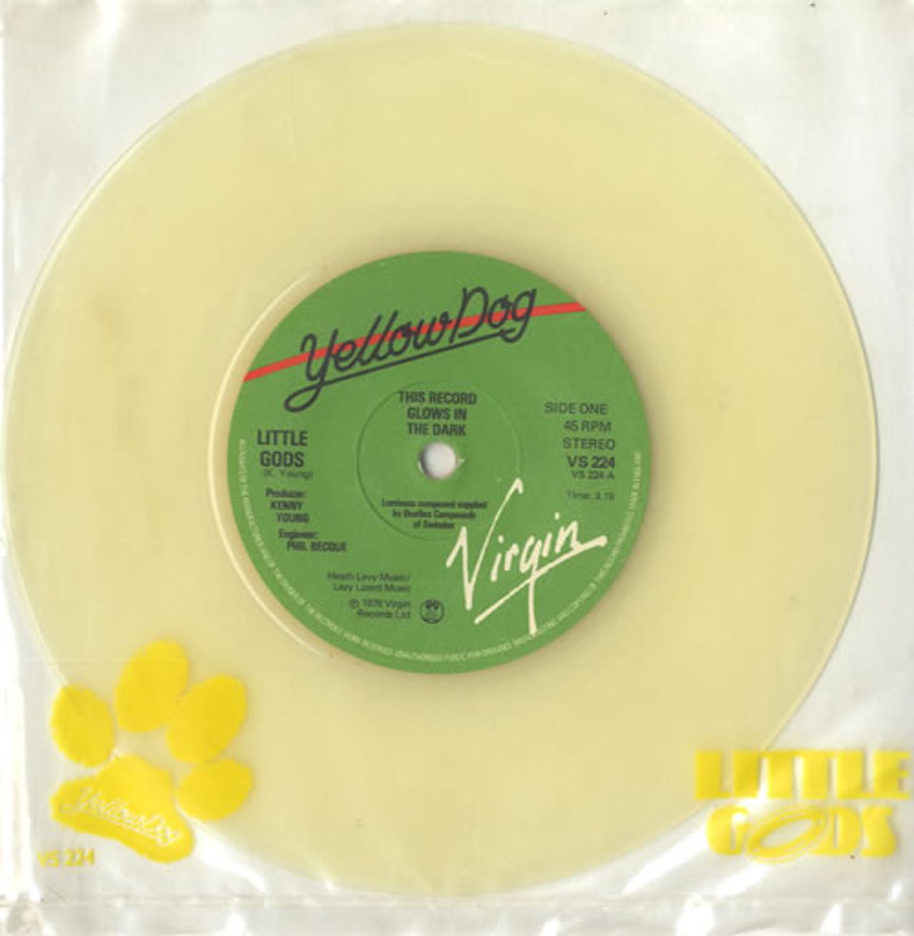 Yellow Dog Little Gods - Glow In The Dark Vinyl PVC Sleeve UK 7" vin RareVinyl.com