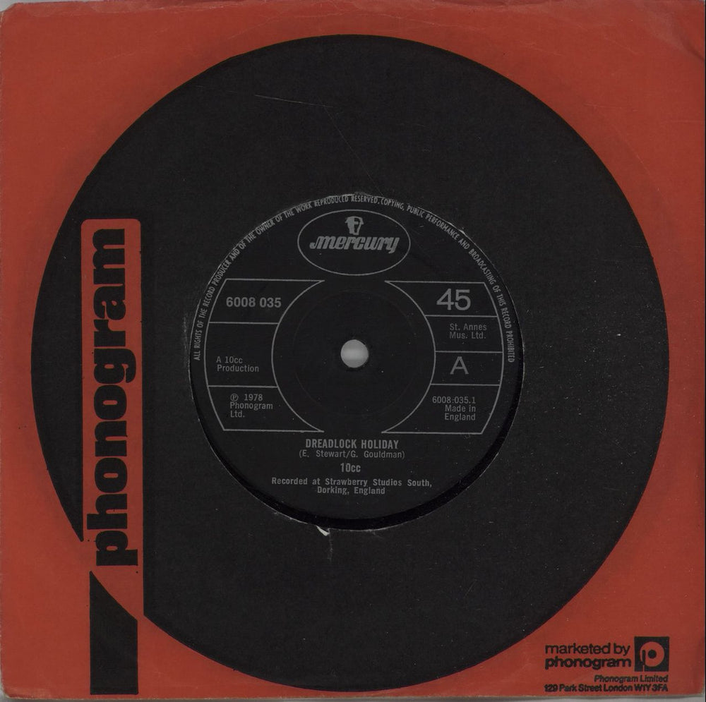 10cc Dreadlock Holiday UK 7" vinyl single (7 inch record / 45) 6008035