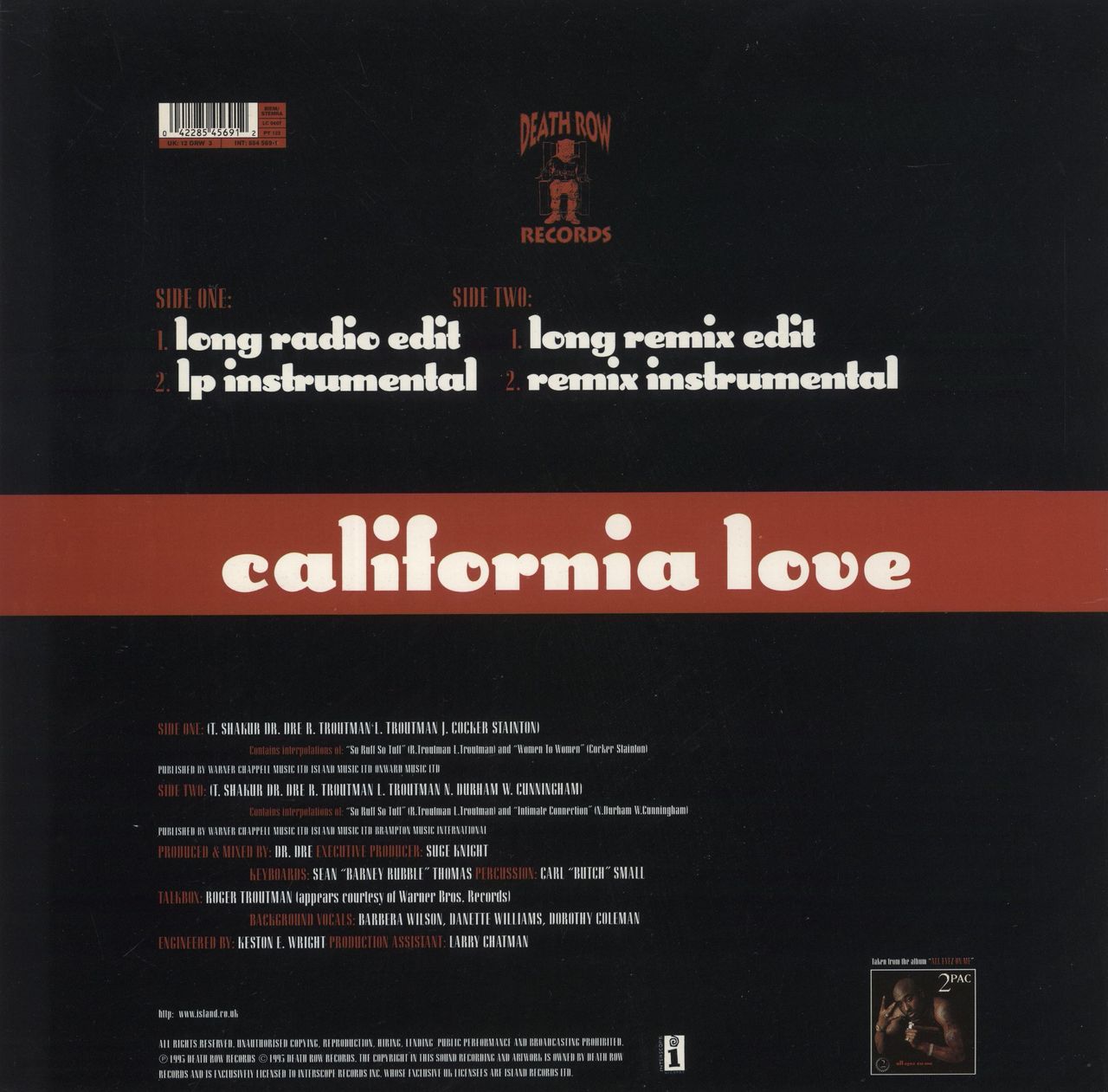 2Pac California Love - price sticker UK 12