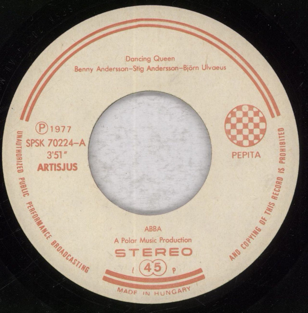 Abba Dancing Queen Hungarian 7" vinyl single (7 inch record / 45) ABB07DA170922