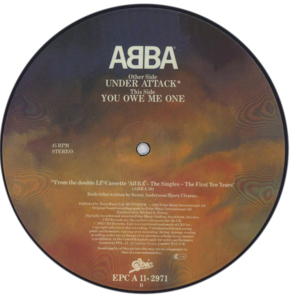 Abba Under Attack UK 7" vinyl picture disc (7 inch picture disc single)