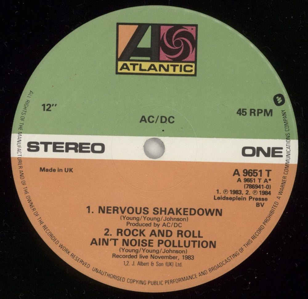 AC/DC Nervous Shakedown UK 12" vinyl single (12 inch record / Maxi-single) ACD12NE39725