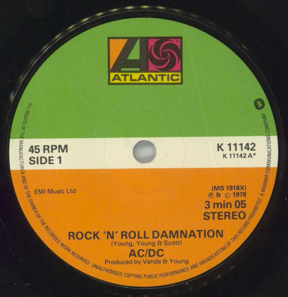 AC/DC Rock N Roll Damnation - 2nd - EX UK 7" vinyl single (7 inch record / 45) ACD07RO849930