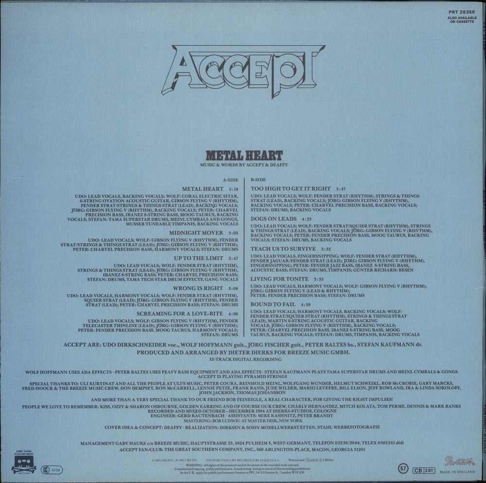 Accept Metal Heart UK vinyl LP album (LP record)