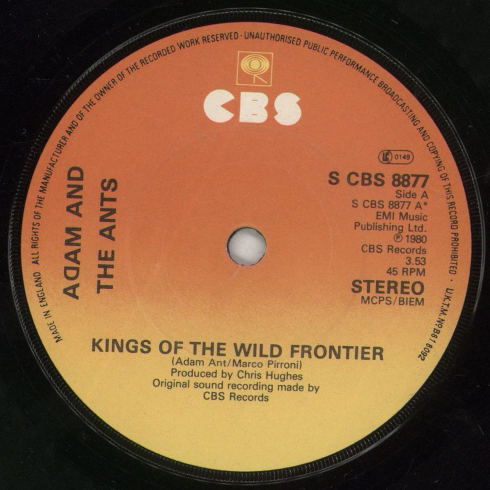 Adam & The Ants Kings Of The Wild Frontier - Solid UK 7" vinyl single (7 inch record / 45) ANT07KI191232