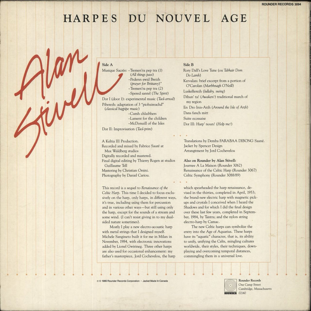 Alan Stivell Harpes Du Nouvel Age US vinyl LP album (LP record) 3460503620629