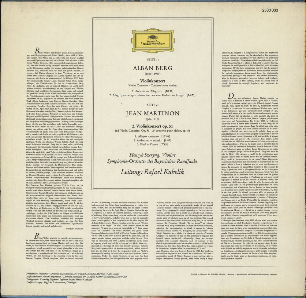 Alban Berg Violin Concertos German vinyl LP album (LP record)