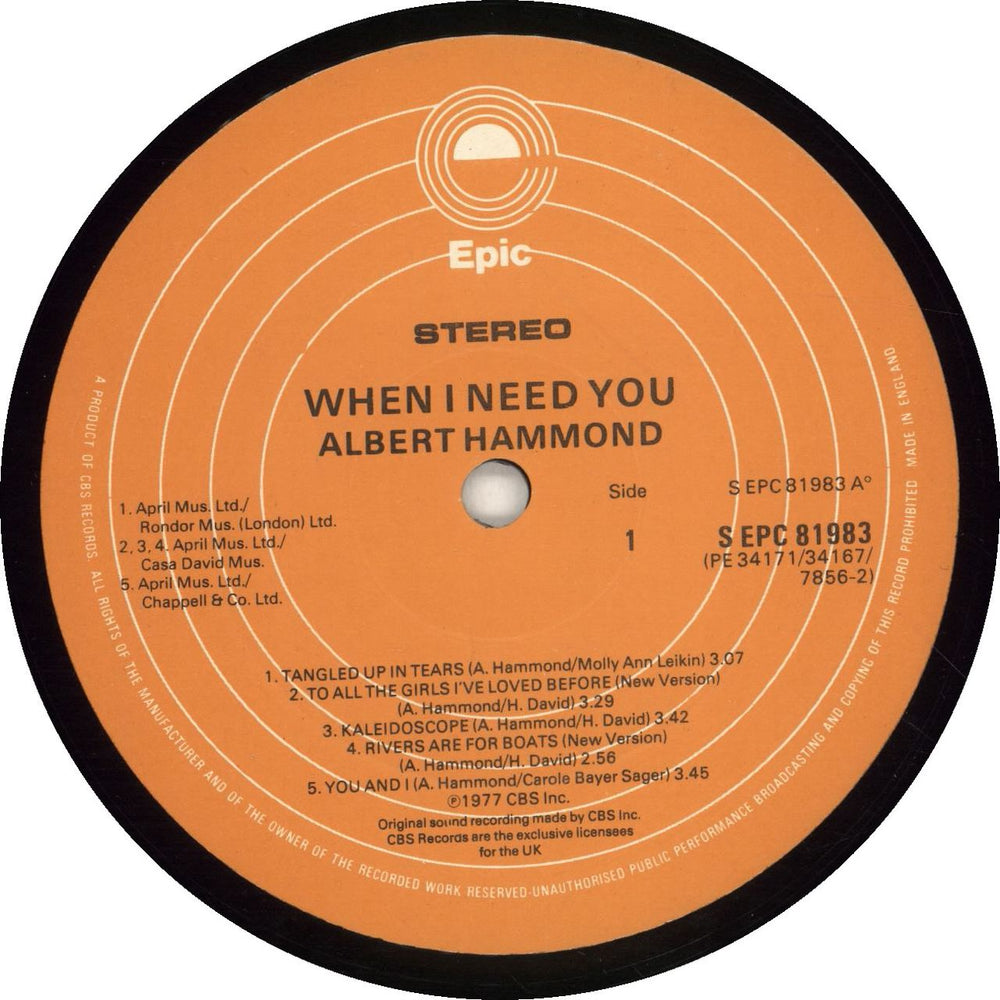 Albert Hammond When I Need You UK vinyl LP album (LP record) ALHLPWH693922