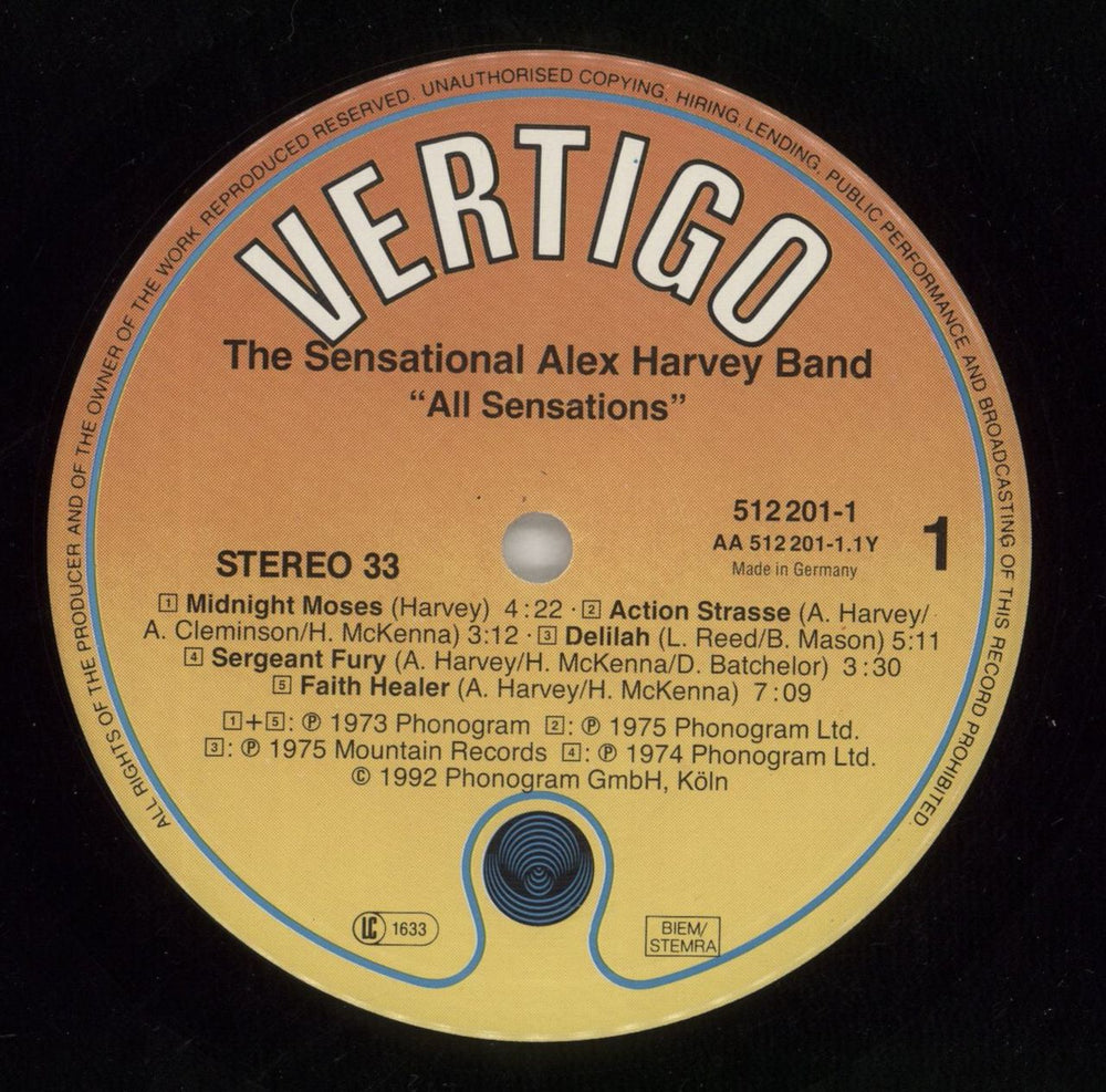 Alex Harvey (UK) All Sensations German vinyl LP album (LP record) AXHLPAL870863