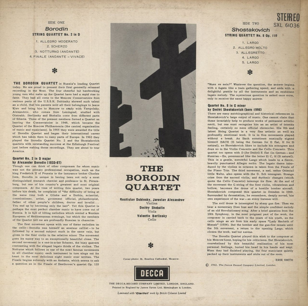 Alexander Borodin String Quartet No. 2 / String Quartet No. 8 UK vinyl LP album (LP record)