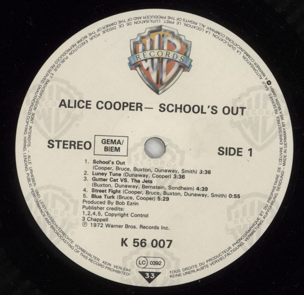 Alice Cooper School's Out - Mid 1980s Barcoded German vinyl LP album (LP record) COOLPSC575670
