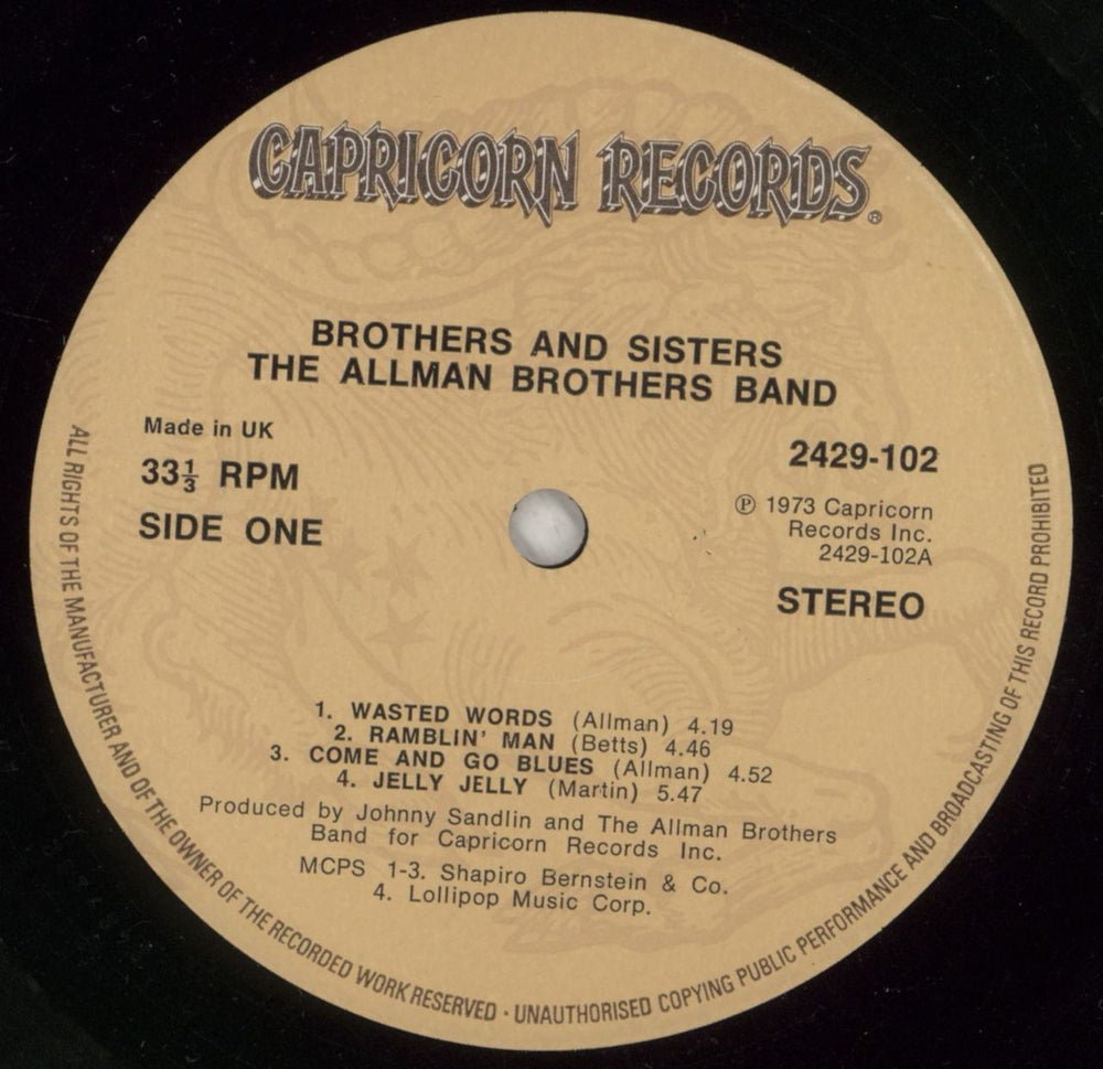 Allman Brothers Band Brothers And Sisters - EX - Gold Price Stamp UK vinyl LP album (LP record) ABRLPBR869900