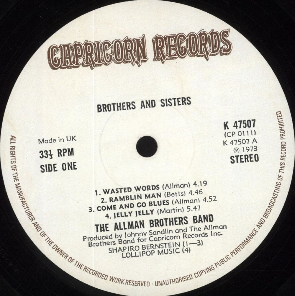 Allman Brothers Band Brothers And Sisters UK vinyl LP album (LP record) ABRLPBR562415