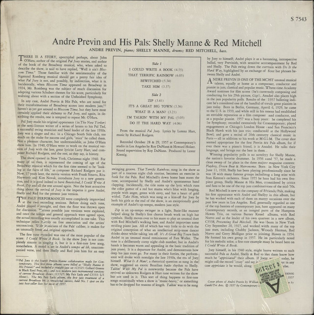 André Previn Pal Joey US vinyl LP album (LP record)