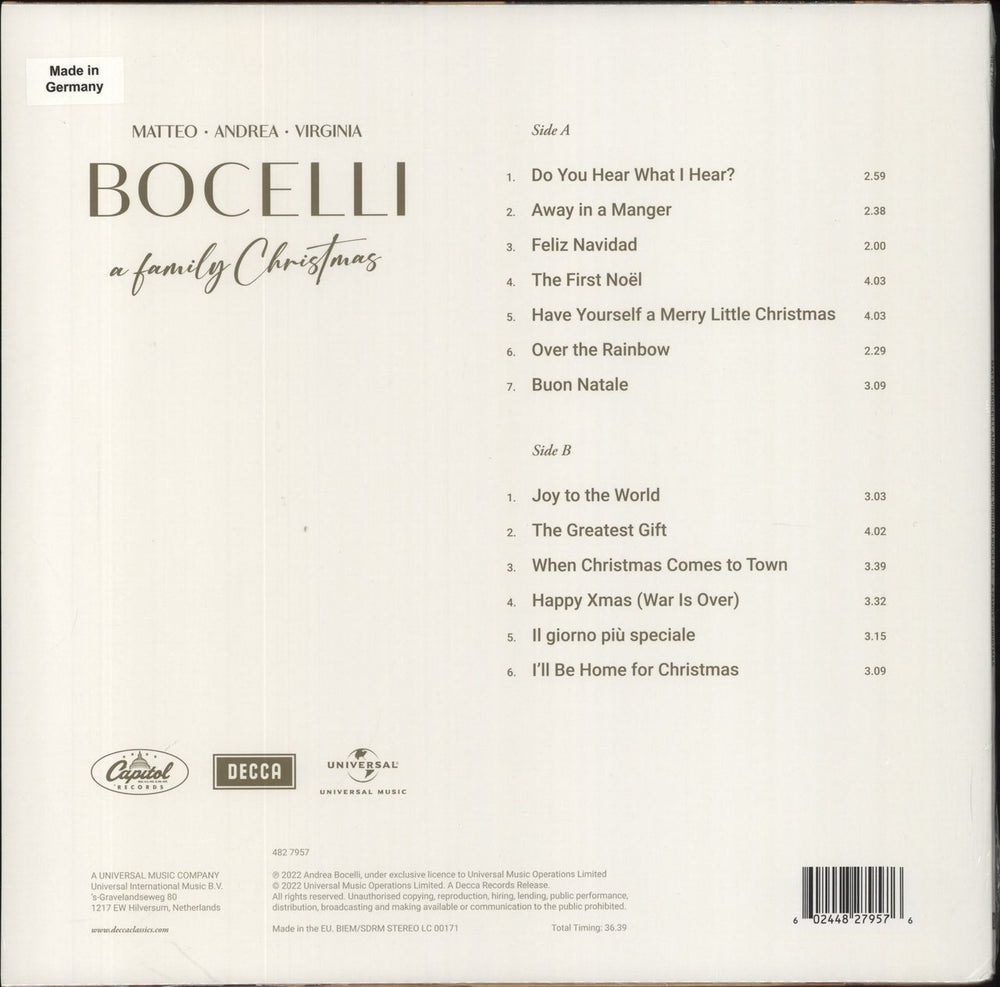 Andrea Bocelli A Family Christmas - Sealed UK vinyl LP album (LP record) 602448279576