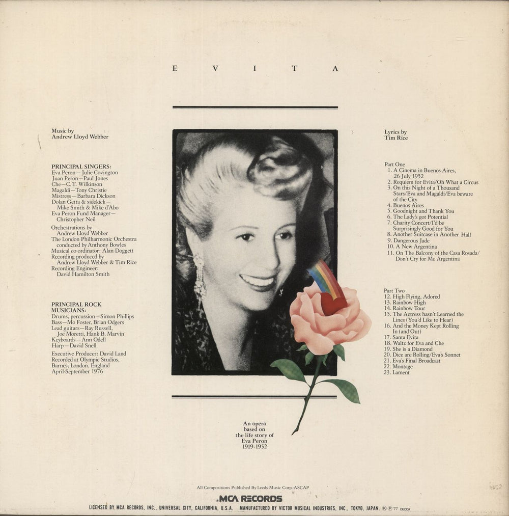 Andrew Lloyd Webber & Tim Rice Evita Japanese Promo 2-LP vinyl record set (Double LP Album)