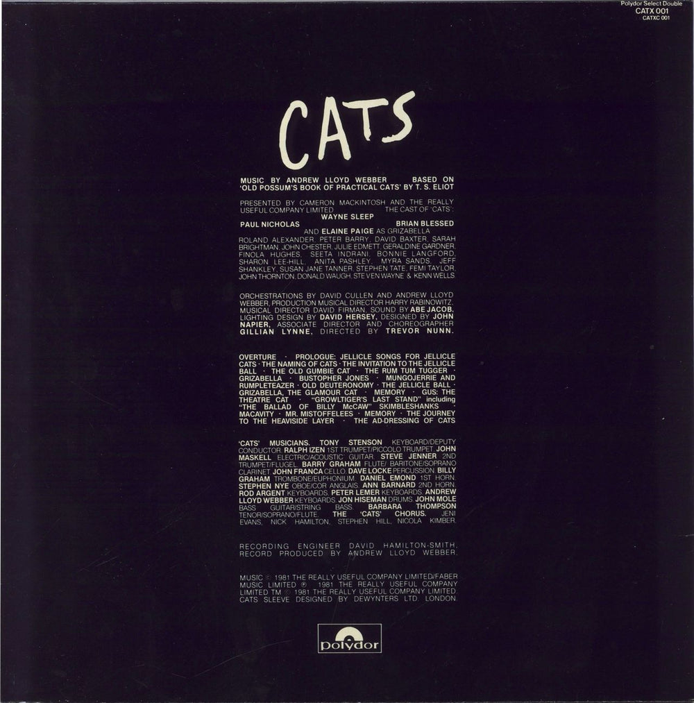 Andrew Lloyd Webber Cats + lyric inners UK 2-LP vinyl record set (Double LP Album)