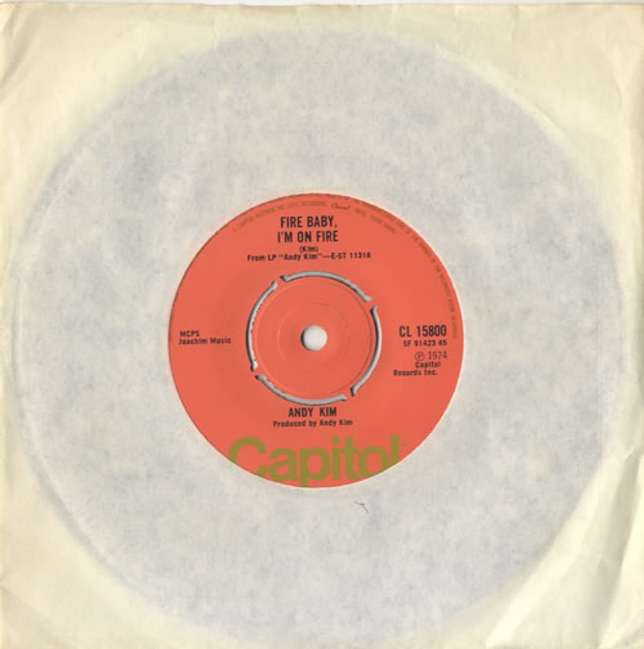 Andy Kim Fire Baby, I'm On Fire UK 7" vinyl single (7 inch record / 45) CL15800
