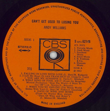 Andy Williams Can't Get Used To Losing You - Stereo - 2nd UK Vinyl