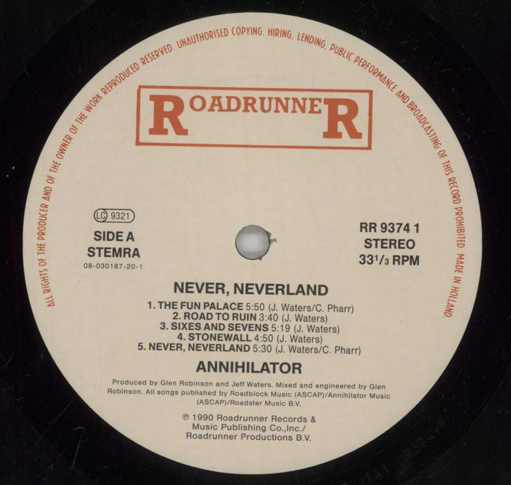 Annihilator Never, Neverland Dutch vinyl LP album (LP record) AO-LPNE862453