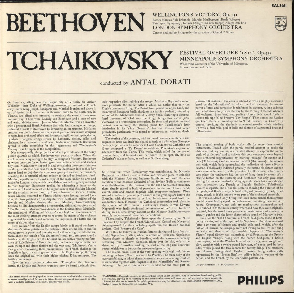 Antal Dorati 1812 Festival Overture, Op. 49 (Original Scoring) / Wellington's Victory UK vinyl LP album (LP record)