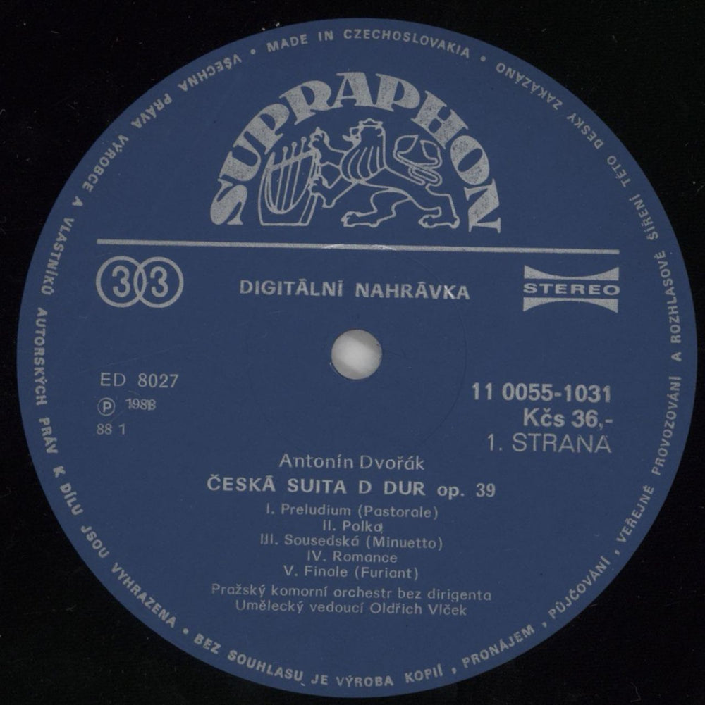 Antonín Dvorák Czech Suite / Suite For Strings & Adagio Czech vinyl LP album (LP record) DDQLPCZ862927