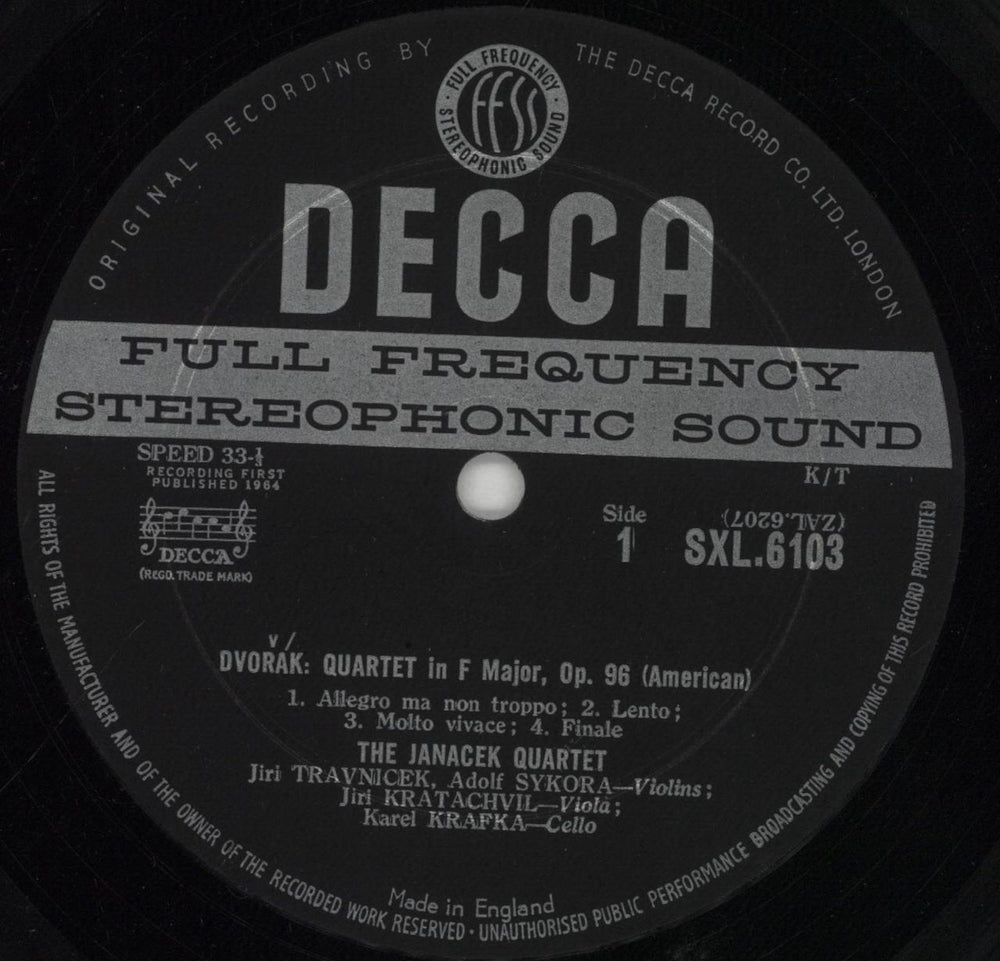 Antonín Dvorák String Quartets In F Major, Op. 96 & D Minor, Op. 34 UK vinyl LP album (LP record) DDQLPST853296