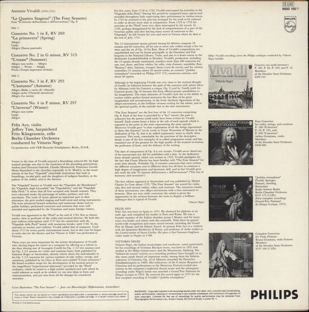 Antonio Vivaldi The Four Seasons - White Label Test Pressing UK Promo vinyl LP album (LP record) '1989