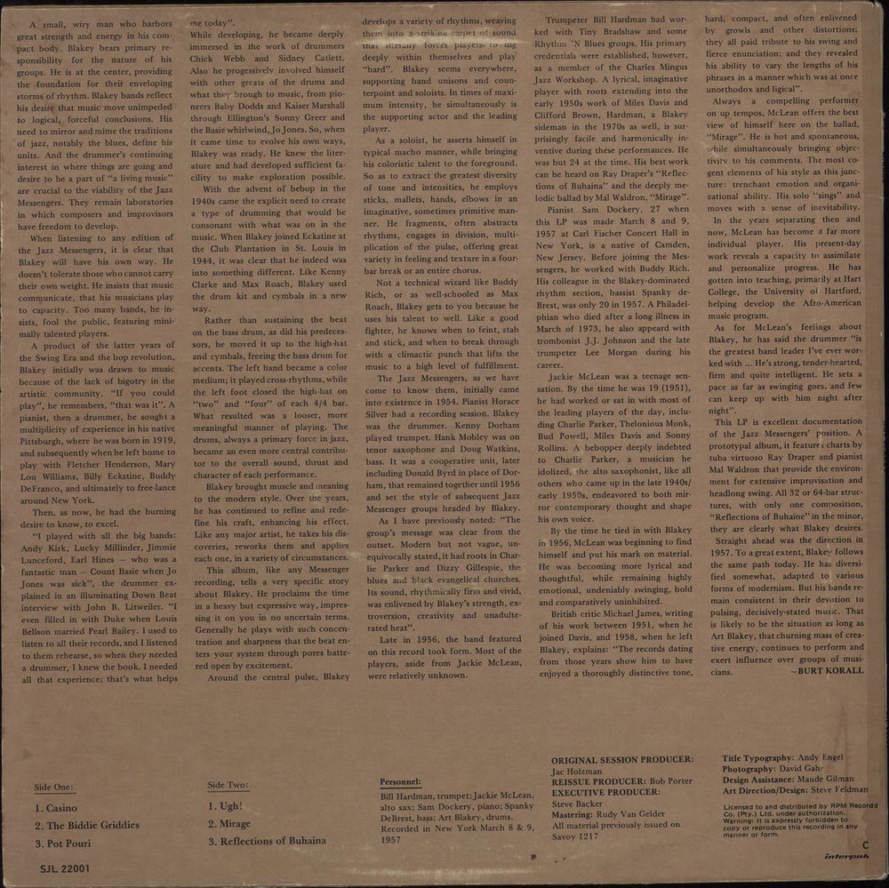 Art Blakey & The Jazz Messengers Mirage South African vinyl LP album (LP record)