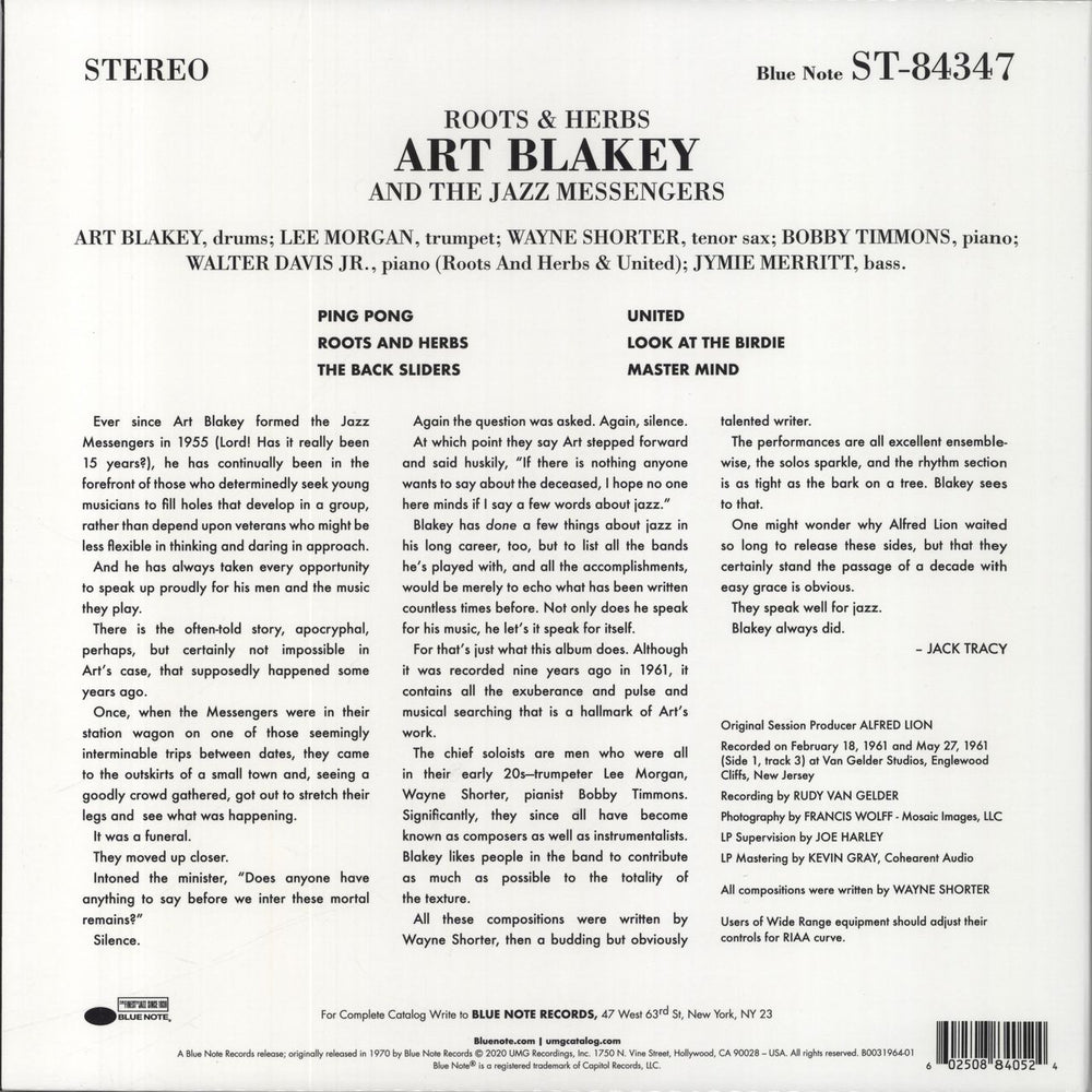 Art Blakey & The Jazz Messengers Roots And Herbs - 180gm UK vinyl LP album (LP record) 602508840524