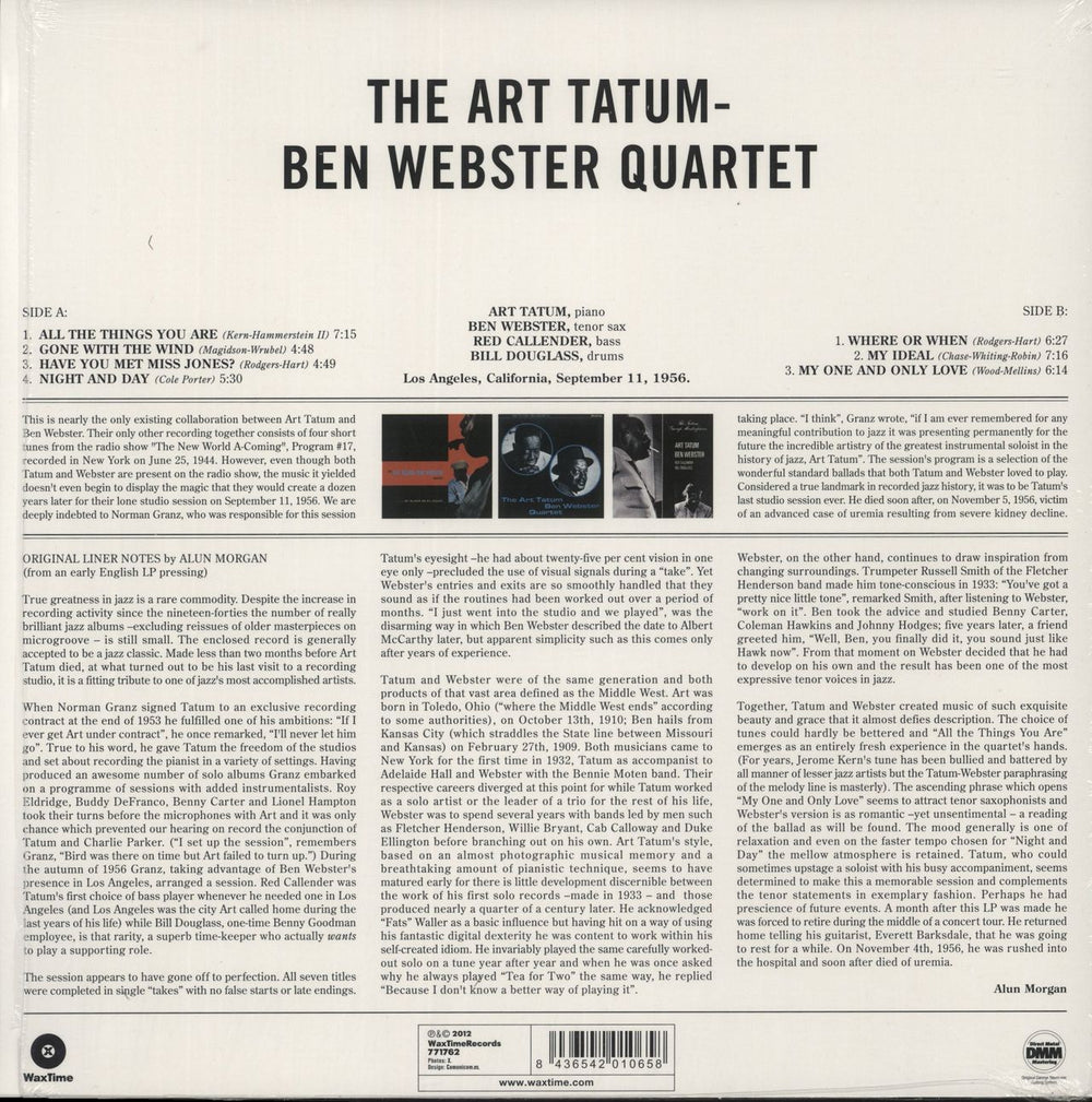 Art Tatum & Ben Webster The Art Tatum & Ben Webster Quartet - 180gm Vinyl - Shrink French vinyl LP album (LP record) 8436542010658