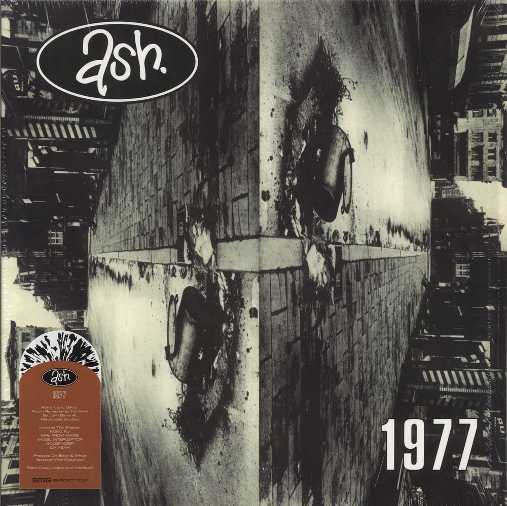 Ash 1977 - White W/ Black Splatter Vinyl UK vinyl LP album (LP record) BMGCAT711CLP