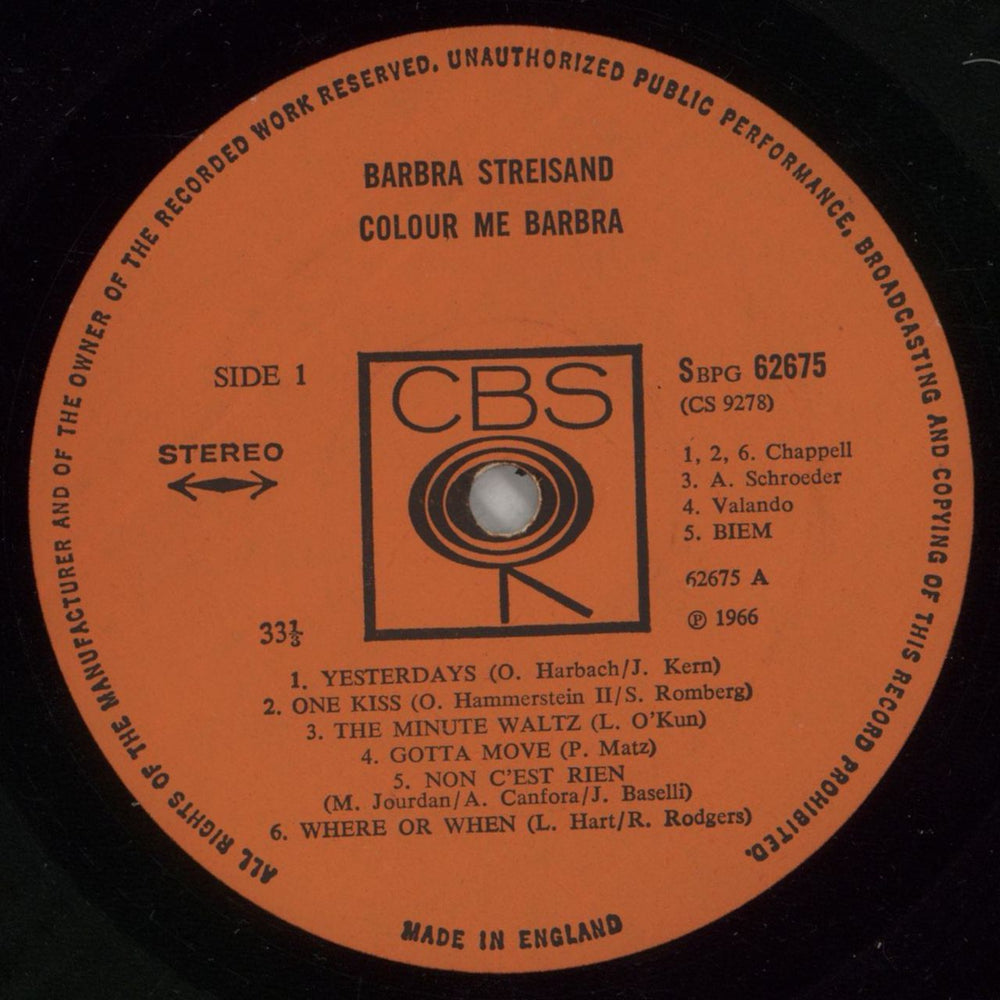 Barbra Streisand Colour Me Barbra UK vinyl LP album (LP record) BARLPCO612540