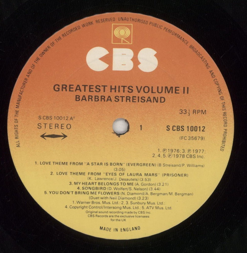 Barbra Streisand Greatest Hits Volume 2 UK Vinyl LP — RareVinyl.com