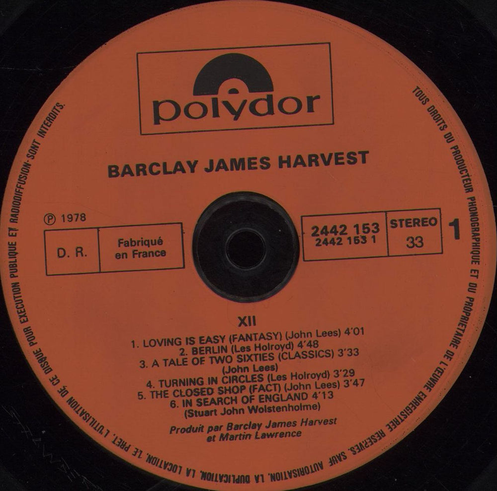 Barclay James Harvest XII French vinyl LP album (LP record) BJHLPXI700032