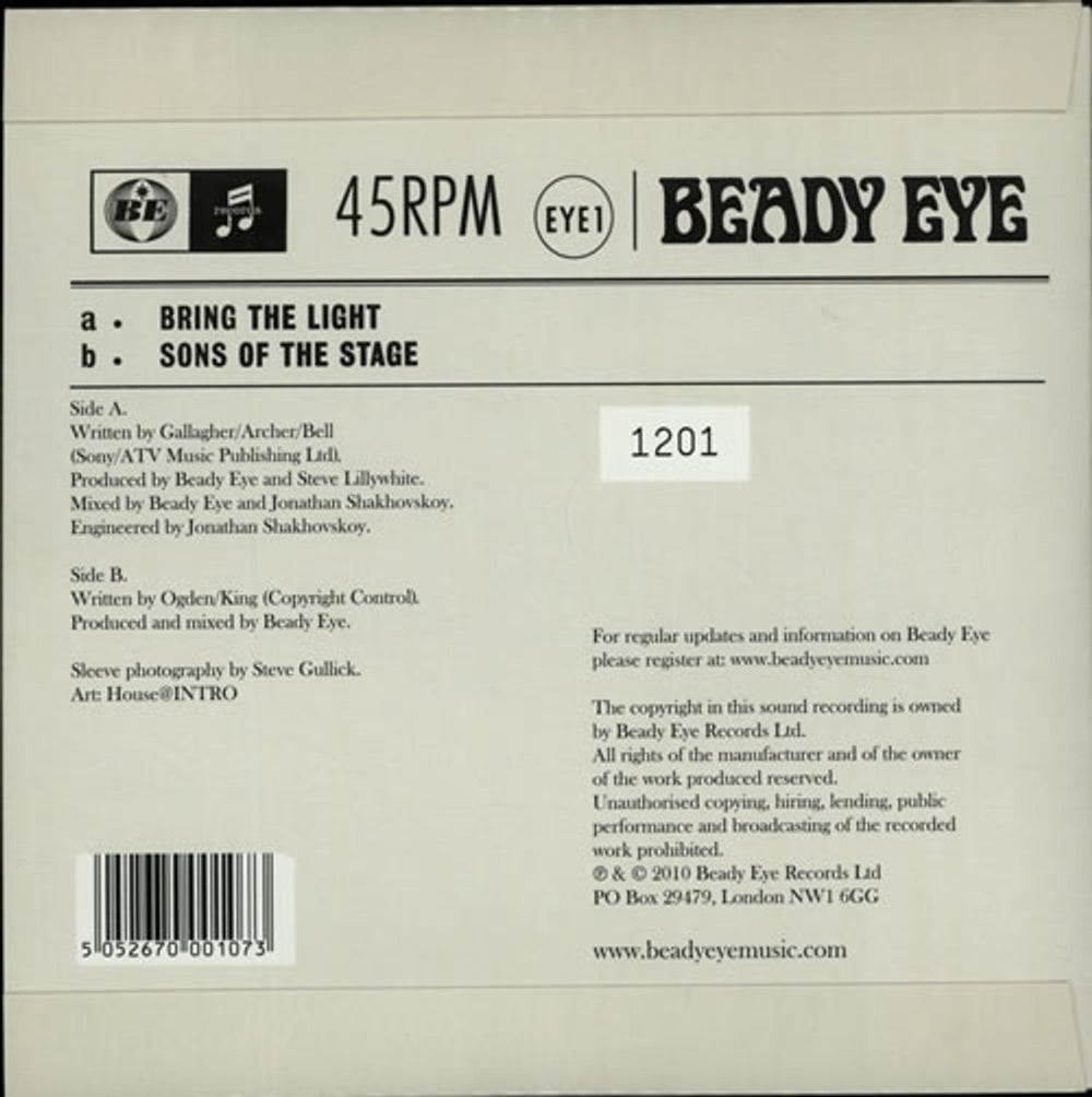 Beady Eye Bring The Light - Numbered UK 7" vinyl single (7 inch record / 45) B8A07BR629009