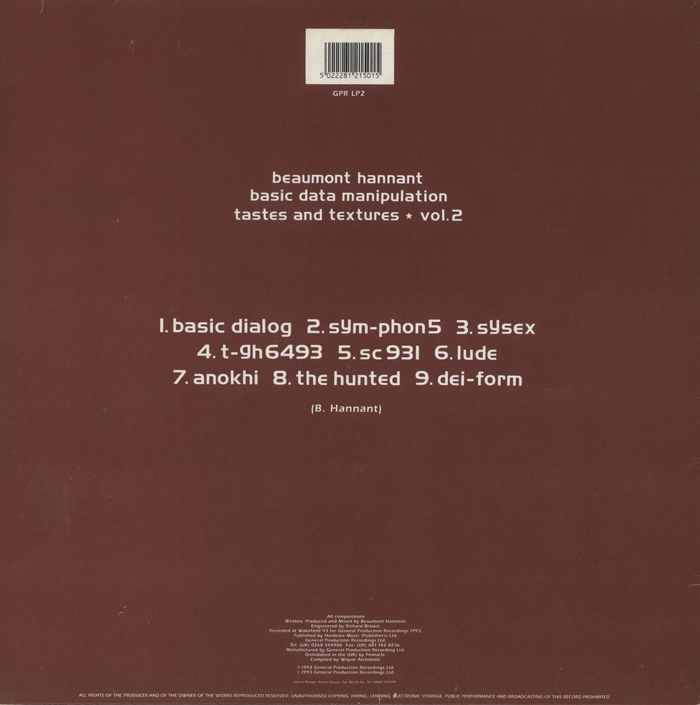 Beaumont Hannant Basic Data Manipulation: Tastes and Textures Vol. 2 UK Promo 2-LP vinyl record set (Double LP Album) 5022281215015
