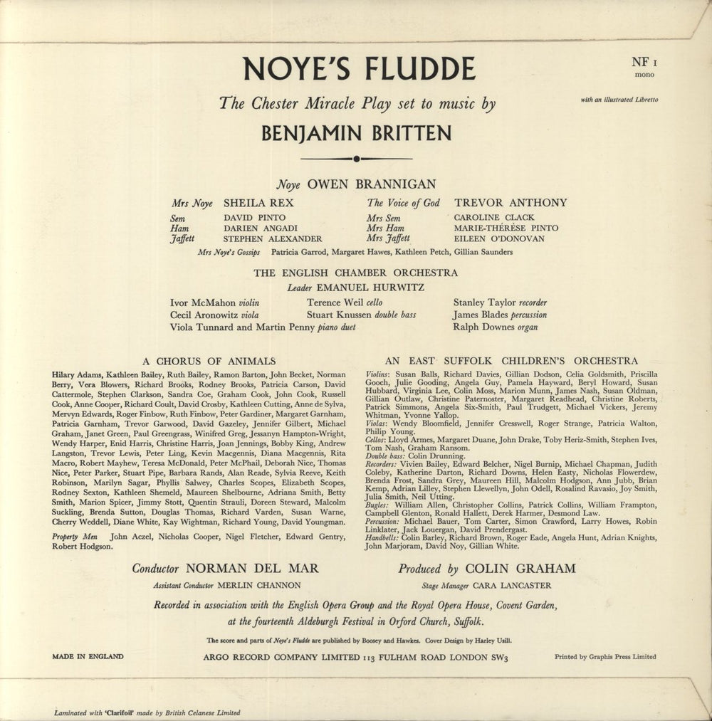 Benjamin Britten Noye's Fludde UK vinyl LP album (LP record)