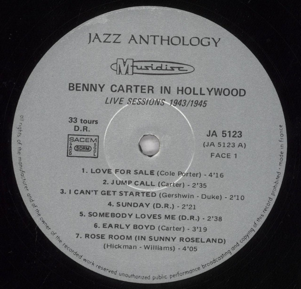 Benny Carter Benny Carter In Hollywood - Live Sessions 1943/1945 French vinyl LP album (LP record) BCALPBE835978