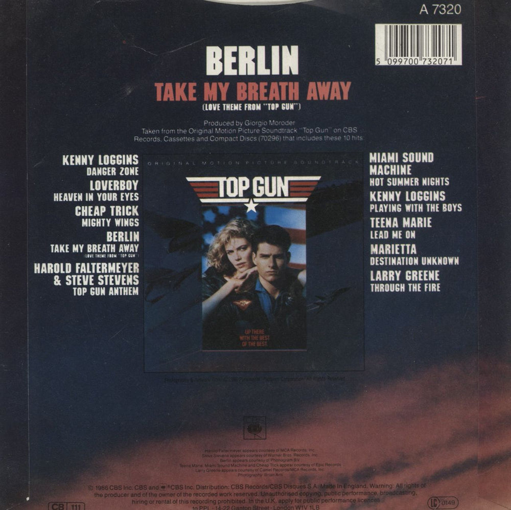 Berlin Take My Breath Away UK 7" vinyl single (7 inch record / 45) 5099700732071