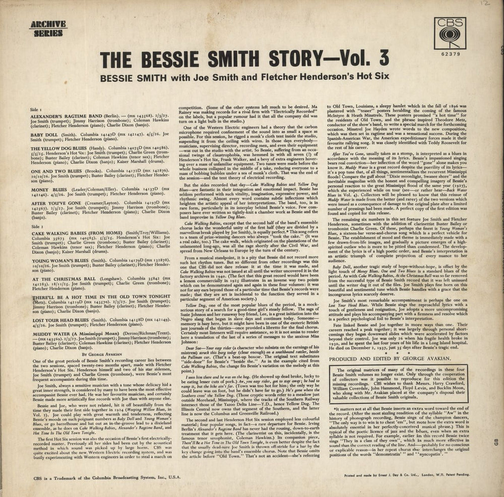 Bessie Smith The Bessie Smith Story Vol. 3 UK vinyl LP album (LP record)