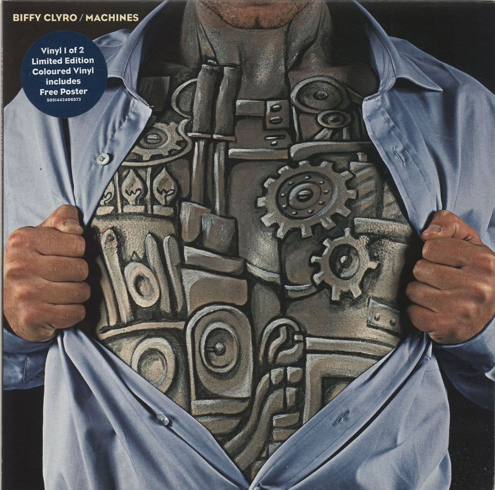 Biffy Clyro Machines - Light Blue Vinyl + Poster UK 7" vinyl single (7 inch record / 45) 14FLR27V1