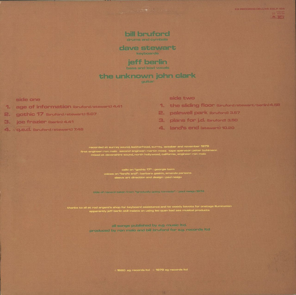 Bill Bruford Gradually Going Tornado UK vinyl LP album (LP record)