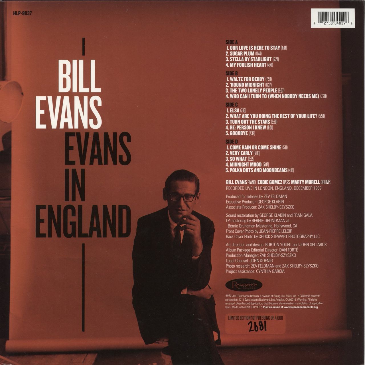 Bill Evans (Piano) Evans In England- RSD 2019 - Hand Numbered
