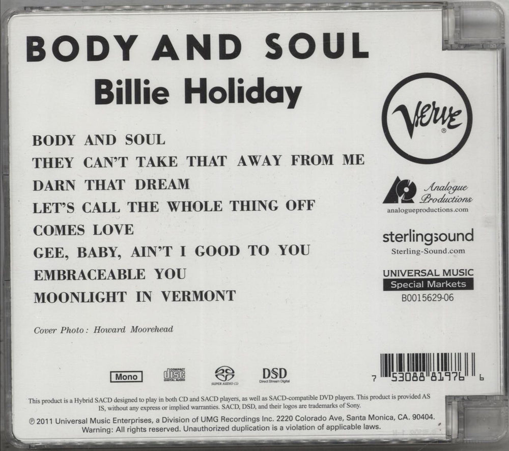 Billie Holiday Body and Soul US super audio CD SACD 753088819766